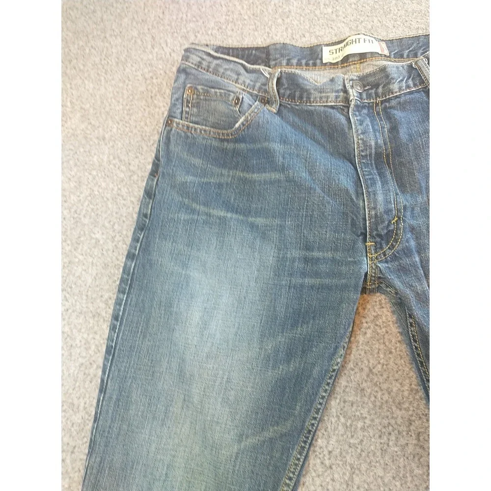 Levis 505 Straight Fit Mens Jean Medium Wash Blue Denim 34x29 5-Pocket Whiskered